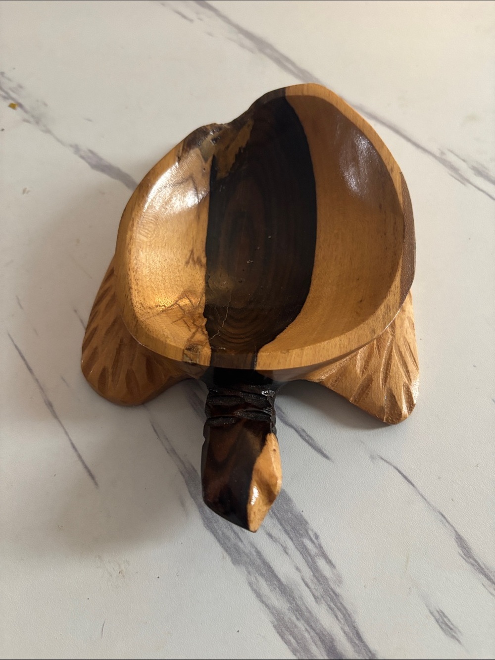 Hand Crafted Brown and Dark Brown Carved Wooden Turtle Bowl